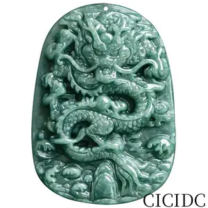Natural Jade Dragon  Necklace Grade A  Double-sided Delicate Carving Green Amulet for Men and Women