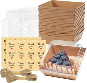 20 Pack Charcuterie Boxes with Clear , 7 Inches Brown Large Square To Go Paper Bakery Dessert  Boxes, Disposable  Containers for Sandwich Cookie Brownie Slice Cake Strawberry Snack