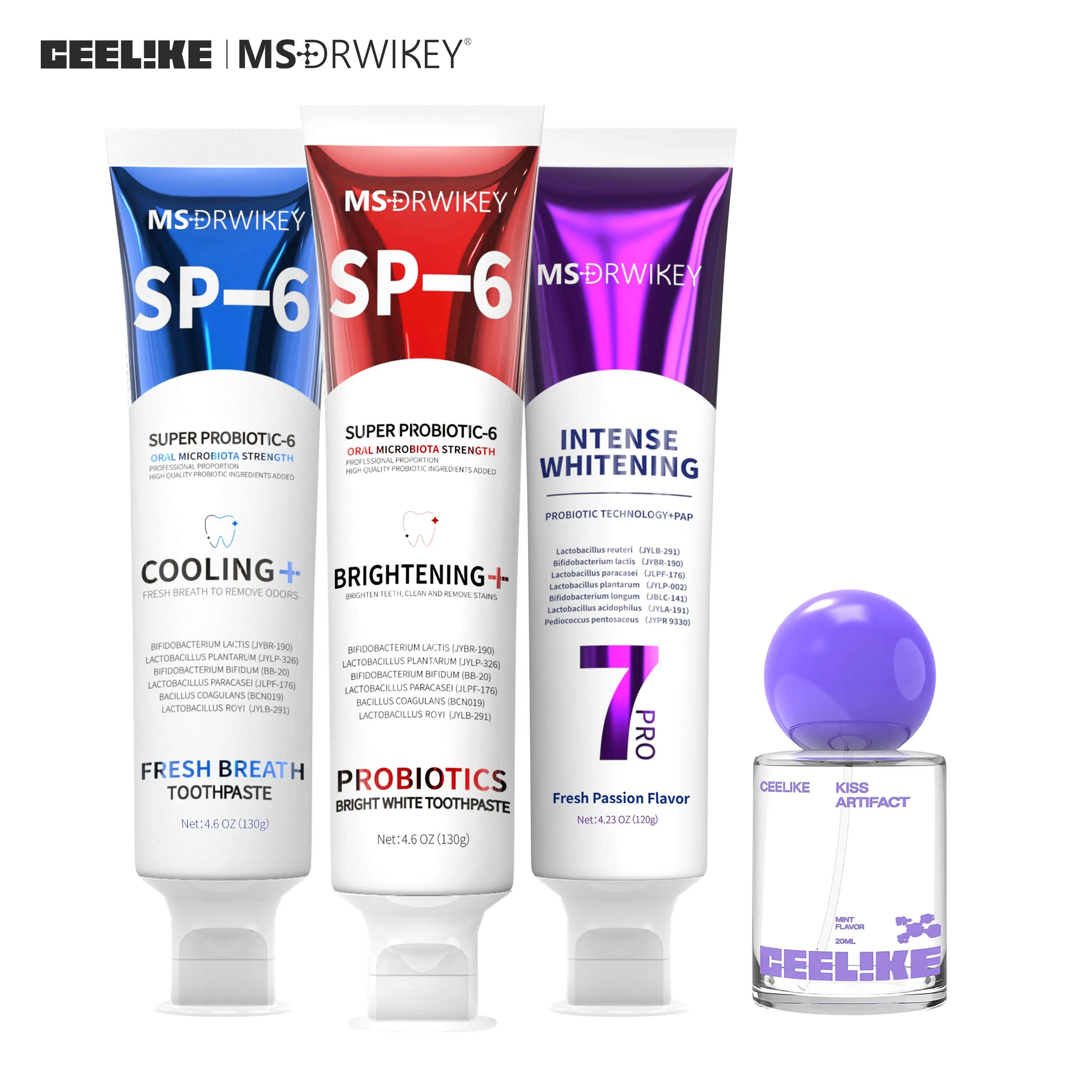 CEELIKE｜MSDRWIKEY Oral Care Gift Box (4-Piece) | 7Pro, SP-6, Mint Toothpaste & Spray | Complete Fresh Breath