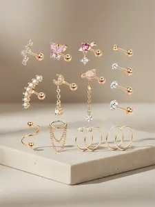 Elegant 16 Pcs Rose Golden Helix Earrings 16G Surgical Steel Cartilage Earrings for Women Men Helix Piercing Jewelry Conch Earrings Cartilage Piercing Jewelry Set Helix Pierced Ring