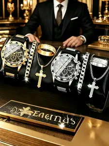 8pcs Men's Fashion Business Sports Accessory Set, Includes Elegant Watch, Bracelet, Ring, Necklace, Perfect Gift for Boyfriend/father/brother