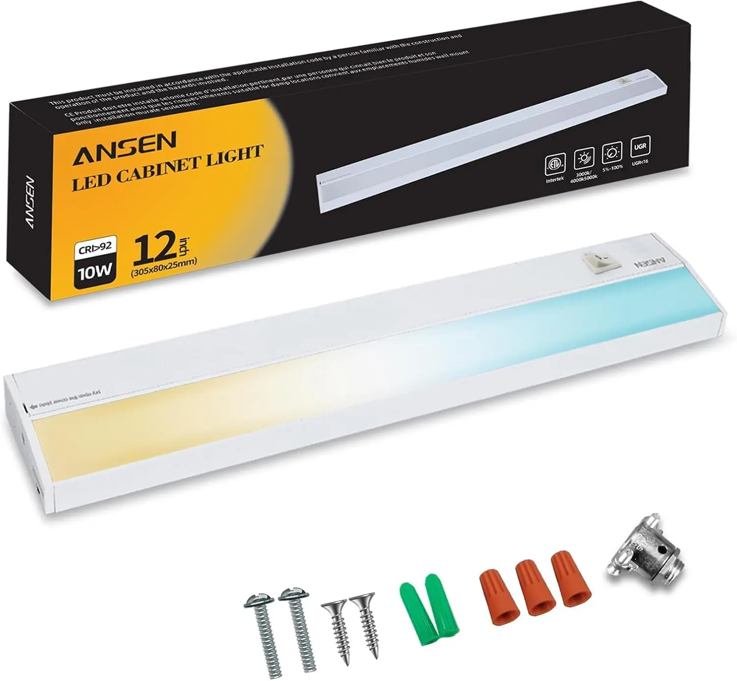 Hardwired Under Cabinet Lighting, 12in 10W LED Light for Kitchen/Closet, 666.7lm, CRI>92, R9>90, Dimmable, 5 Color Temperature, 2700K-5000K(Warm White, Cool White, Daylight)