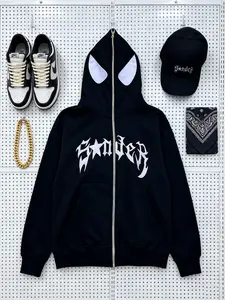 Y2K Spider Graphic Zip Hoodie coat | Y2K Streetwear jacket | Gothic Letter Print | Oversized Fit | 2 Color Options | Trendy Street Style Sweatshirt | Men's Hooded Sweatshirt | Casual Fitted, Fall & Winter, Graphic Hoodie