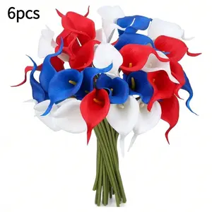 6pcs July 4th Artificial Flowers, Blue Anthurium Bouquet, Home Decor, Party, DIY Floral Arrangements, Table Centerpiece