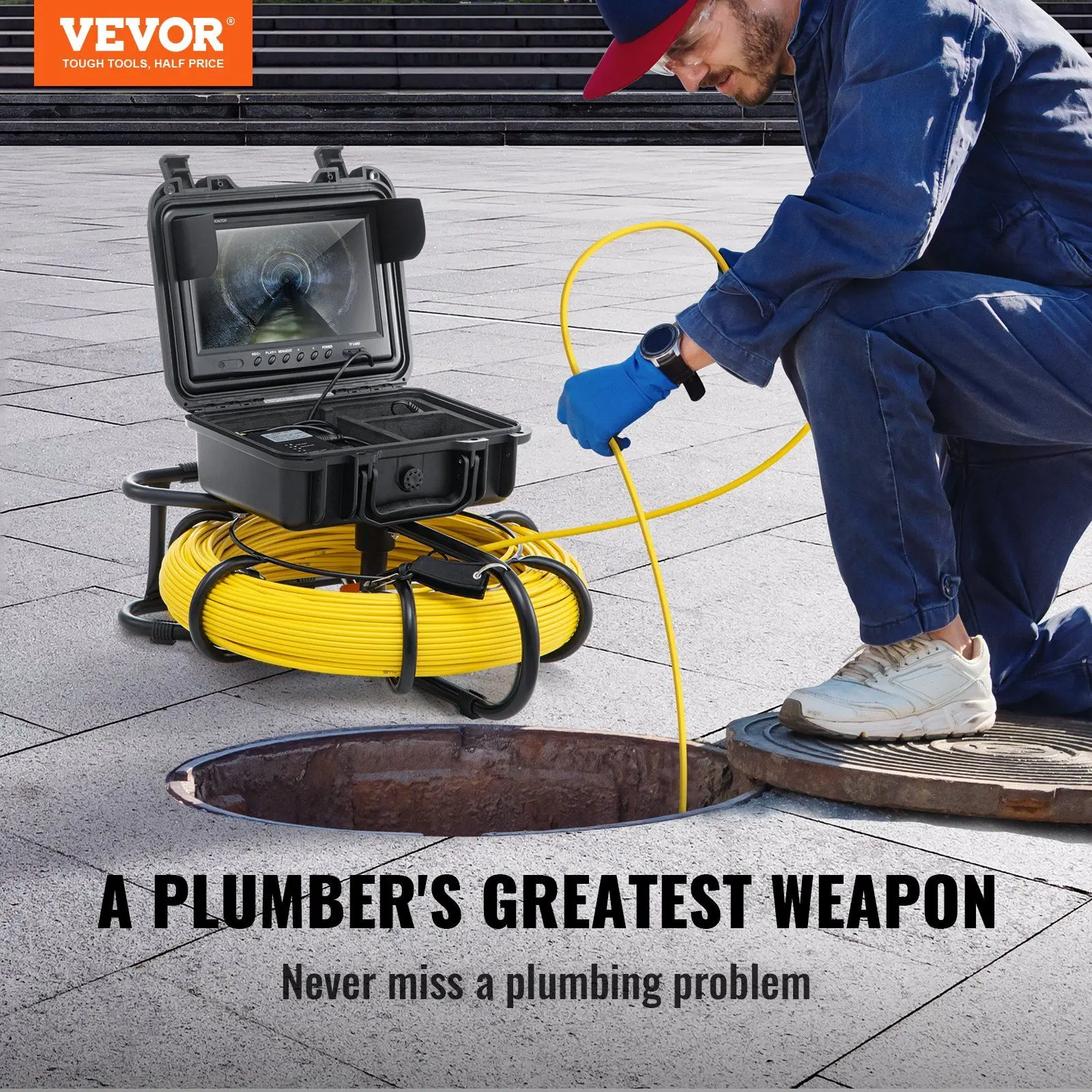VEVOR Sewer Camera Pipe Inspection Camera 9-inch 720p Screen Pipe ...