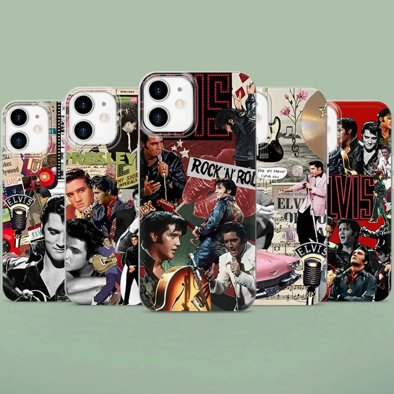Elvis Presley Rock Legend Protective TPU Phone Case - Vintage Collage Wireless Accessories for Rock Fans, Compatible with iPhone 10,11,12,13,14,15,16,17 & Samsung Devices