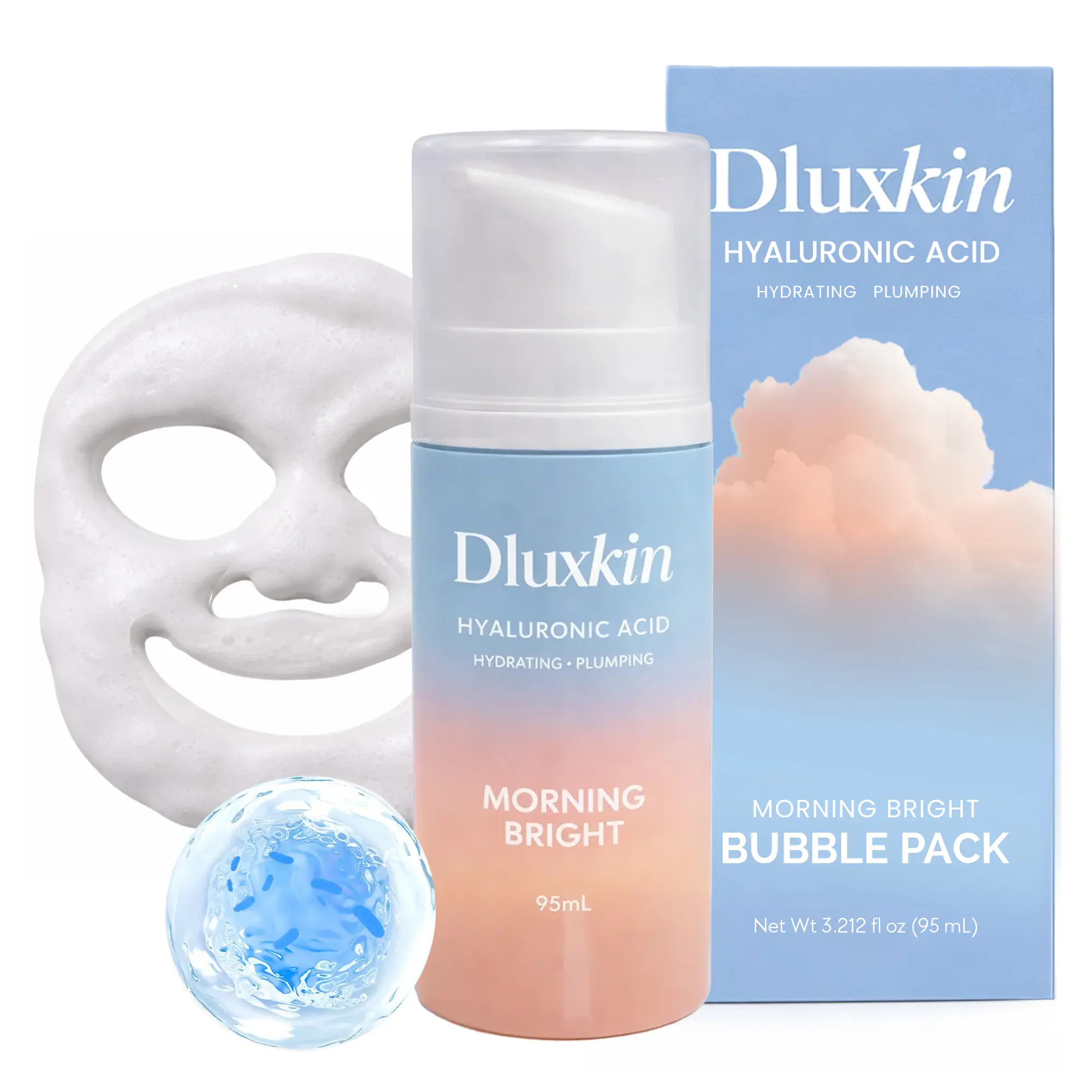 DLUXKIN Glow Boost Bubble Essence Mask 15 Second No Rinse Hydrating Treatment with Hyaluronic Acid and Niacinamide for Instant Dewy Glow