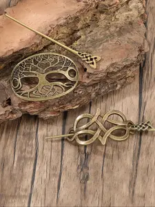 2pc Vintage Viking Tree of Life Hairpins, Celtic Knot Design, Gothic Party Accessories, Valentine's Day Gift, Mother's Day Gift, Flat Hair Clips