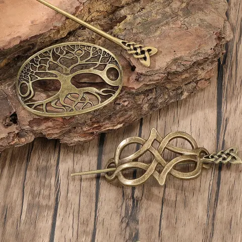 2pc Vintage Viking Tree of Life Fashion Hairpins, Celtic Knot Design, Gothic Party Accessories, Valentine's Day Gift, Mother's Day Gift, Flat Hair Clips, Clips for Hair, Hair Decor
