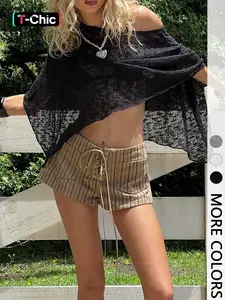 Women's Half-Transparent Knit Off-The-Shoulder Cape Hoodie, Womenswear Knitwear, Tops, Loose Fit, Single Piece, No Inner Layer, Fashionable and Comfortable, Clothes