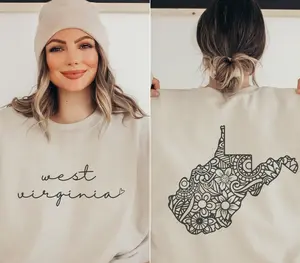 Floral West Virginia Crewneck, Women's Home State Sweater, West Virginia Sweatshirt, Comfort Cotton Fabric Loose