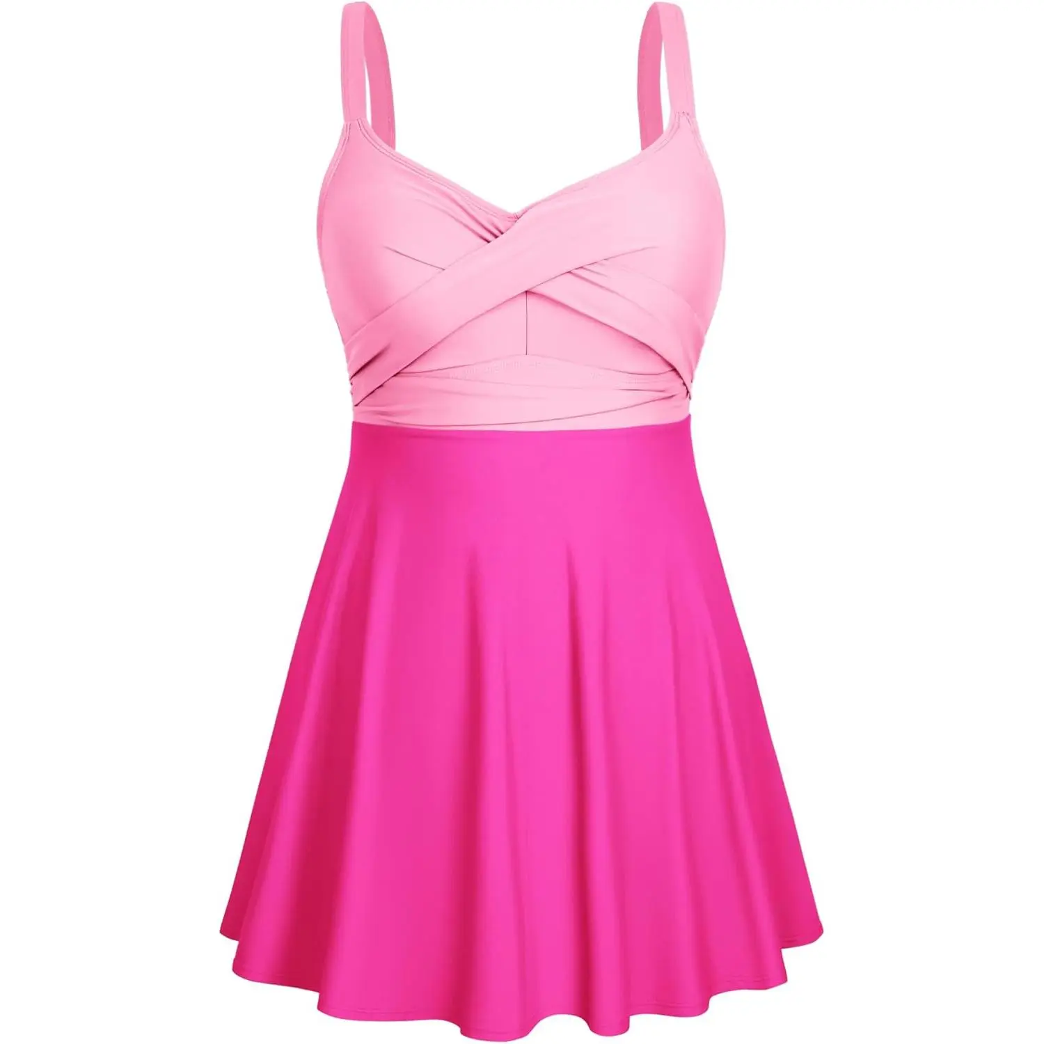 Plus Size Swimsuits for Women Tummy Control V Neck Swim Dress Two Piece Bathing Suit Flowy Tankini with Boyshorts(Gift)