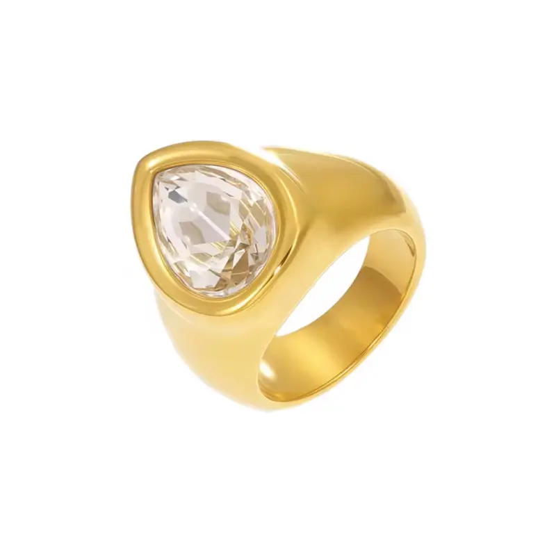 Drop clear #306 stone ring stainless steel stainless steel 18 k