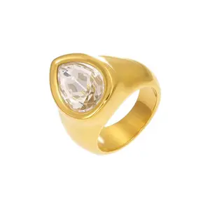 Drop clear stone ring stainless steel stainless steel 18 k