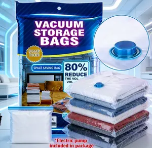 6-Pack Reusable Vacuum Seal Bags with Pump Included Save 80% Space for Travel Bedding & Moving Organiser