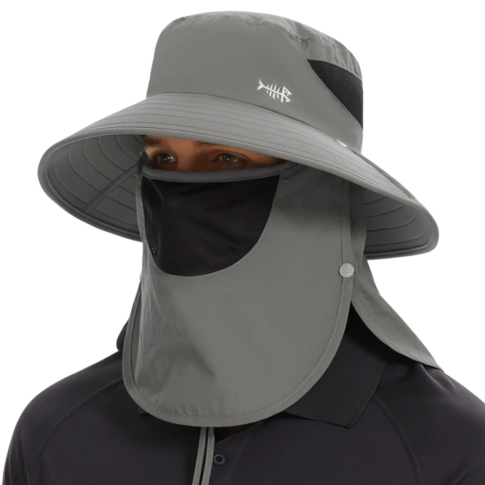 BASSDASH UPF 50+ Breathable Sun Hat with Removable Face Cover and Neck Flap Unisex Water Resistant Wide Brim Bucket Hat for Fishing Hiking Outdoor Men Women
