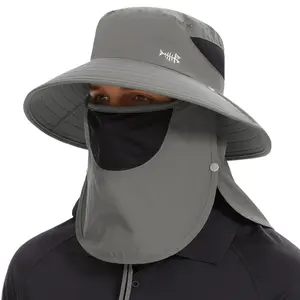 BASSDASH UPF 50+ Breathable Sun Hat with Removable Face Cover and Neck Flap Unisex Water Resistant Wide Brim Bucket Hat for Fishing Hiking Outdoor Men Women