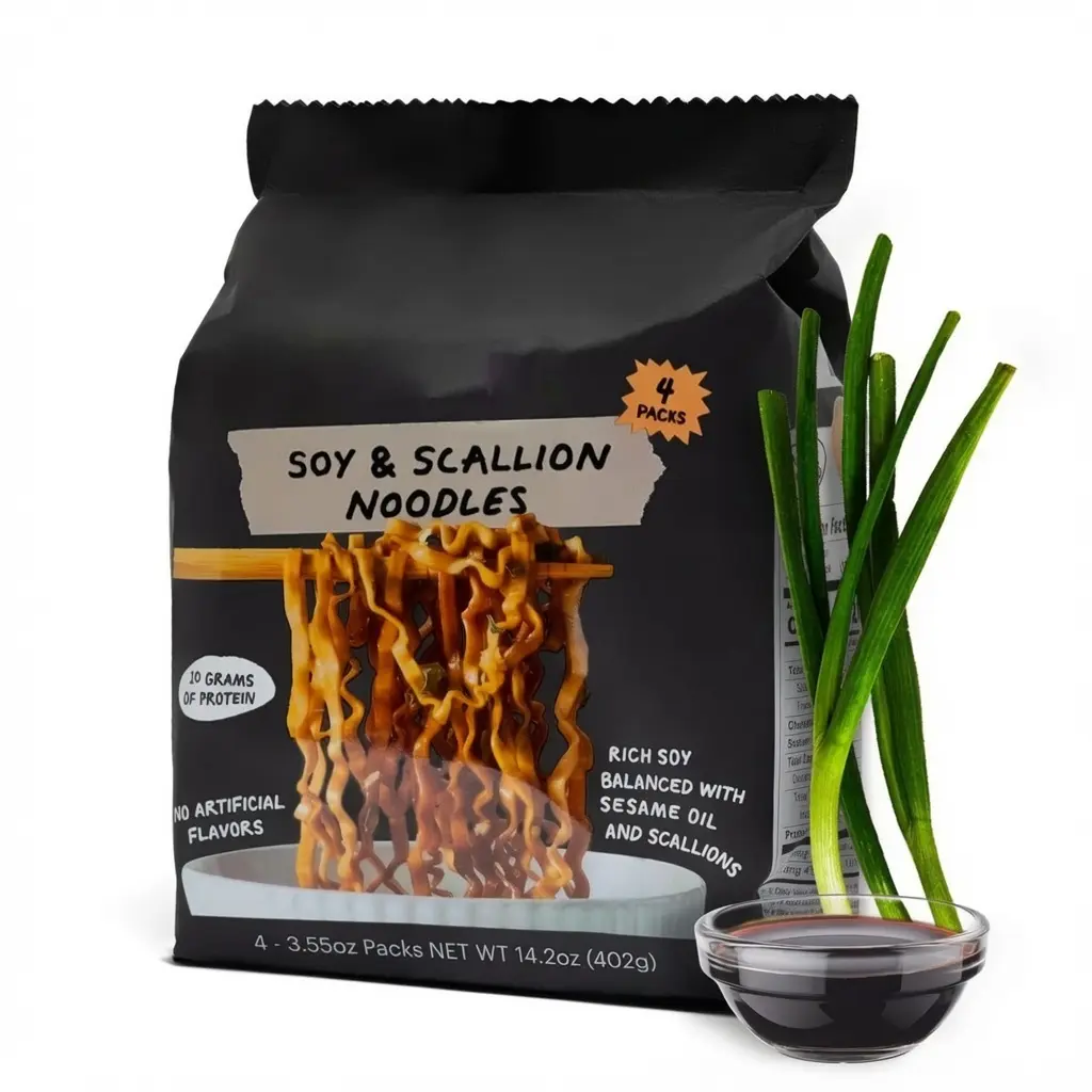 Vegan Soy & Scallion Instant Ramen Noodles - Restaurant Style, 10g Protein, Savory Rich Umami Sauce, 4-Pack Pantry Food