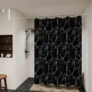 Black Marble Effect Shower Curtain - Luxe Dark Veins Pattern, Stylish Style for Contemporary Baths