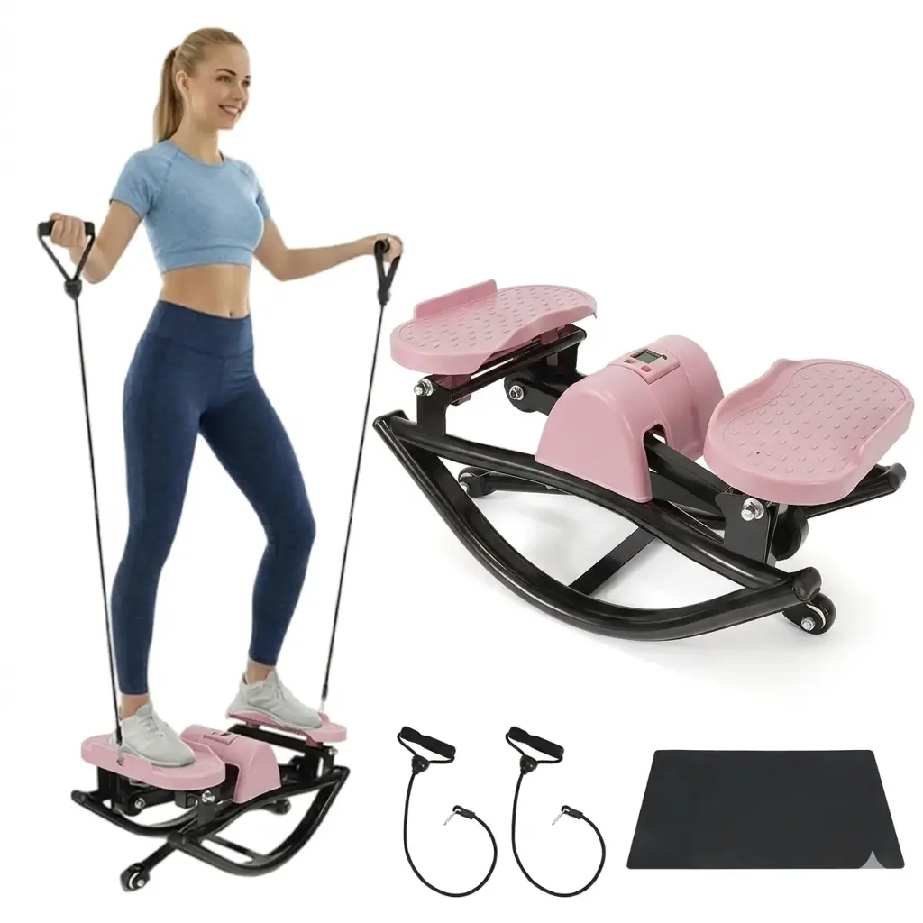Rocking Steppers for Exercise at Home, 3D Motion Stair Stepper with Resistance Bands for Full Body Workout & Low-Impact Balance Board, 330 LBS Loading Capacity Exercise Equipment thigh trainer