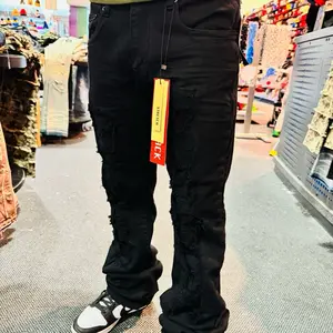 Men Super Stacked Jeans - Stylish Dark Color, Comfortable Fit, Versatile Style for Men - Trouser, Menswear