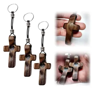 3 PCS Cross My Heart | Encouragement Gift Wooden Cross Key Chain Fingertip Stress Relief Gifts Pocket Small Cross Holiday Gift Handheld Wooden Cross Key Chain