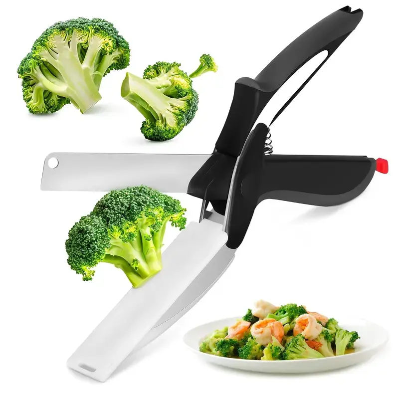 2-in-1 Kitchen Scissors with Cutting Board, Stainless Steel Food Shears with Safety Lock, Multipurpose Kitchen Cutter for Meat, Vegetables, Fruit & Cheese, Built-in Chopping Board, Dishwasher Safe