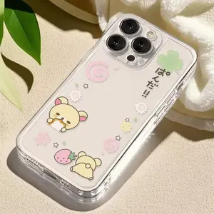 Strawberry R-Rilakkuma Clear Case for iPhone 16 15 14 13 12 Mini 11 Pro Max XS X XR 8 7 Plus Shockproof Silicone Cover Funda