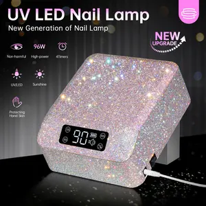 UV LED Nail Lamp 96W Nail Dryer Sparkly Gel Polish Light 4 Timer Setting Professional Quick Dry Curing Lamp with Display Auto Sensor for Salon & Home Manicure Protecting Hand Skin Detachable Base