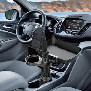 3-In-1 Detachable Car Cup Holder Tray with Phone Mount, Multifunctional Food Tray, 360° Rotating Adjustable for Most Cars Travel Accessories