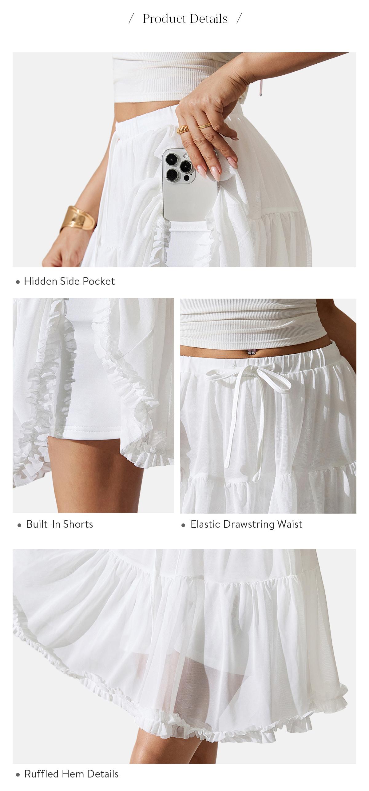 Florboom Y2K Sheer Mesh Ruffle Skort for Women,High Waist Flowy Tiered Mini Skirt with Built-in Shorts & Pockets, Perfect for Summer,Easter dress, Beach & Streetwear