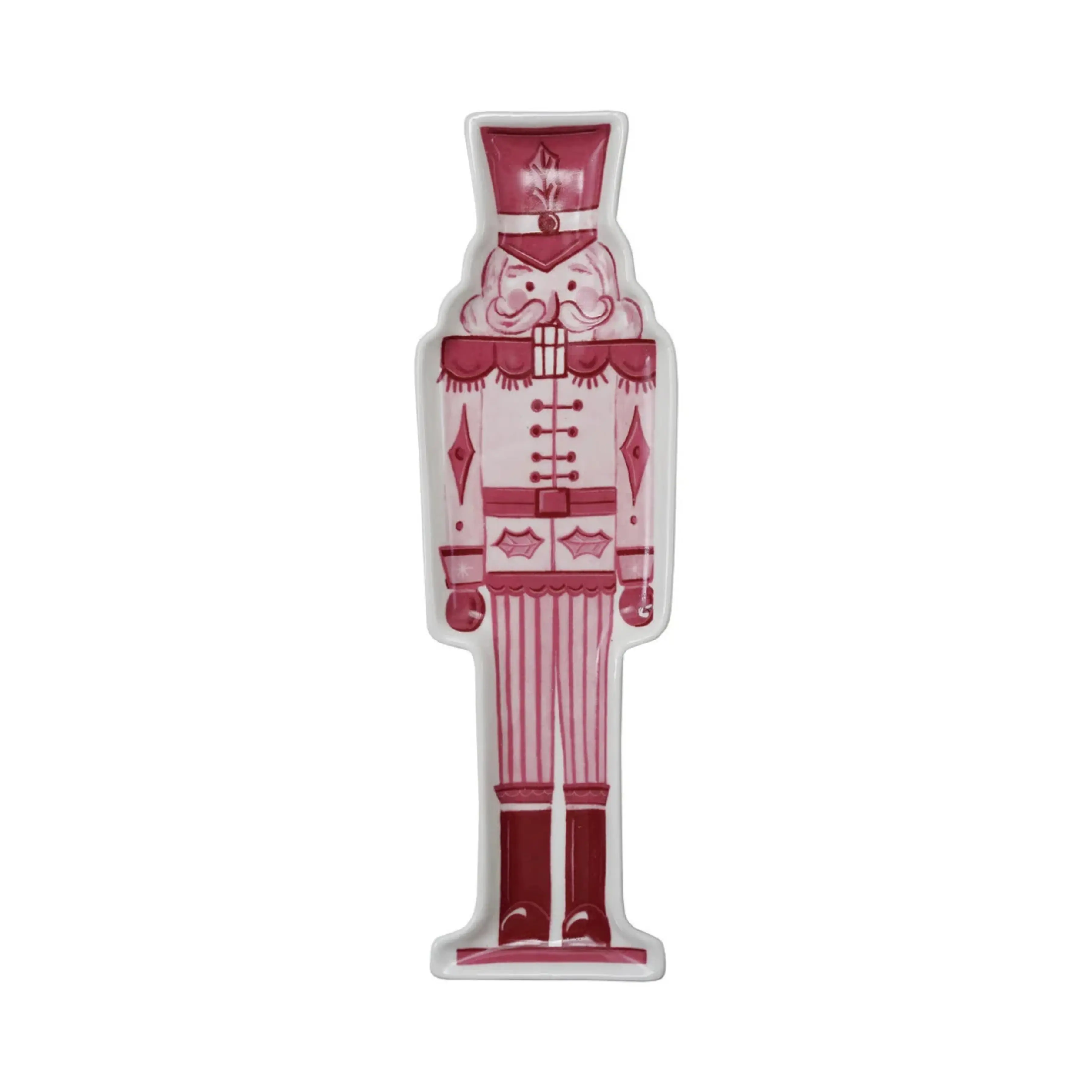 Whimsical Nutcracker-Shaped Stoneware Plates Dinnerware Sets - Pink, Red, White Dishes, Trinket Dish, Holiday Gift Decorative Display Piece