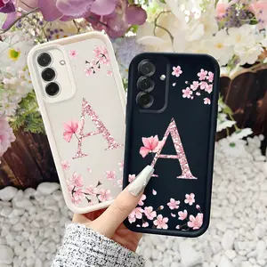 Pink Sakura Letter A Phone Case - Phone Case for Samsung Galaxy A05 A05S A06 A07 A12 A13 A14 A15 A16 5G A17 A21S A22 A23 A24 A25 A26 A32 A33 A34 A35 A36 A52 A53 A54 A55 A56 S21 Ultra S22 Plus S23+ S24 FE S25 S26 Edge - Easy Fashion Full Coverage Soft