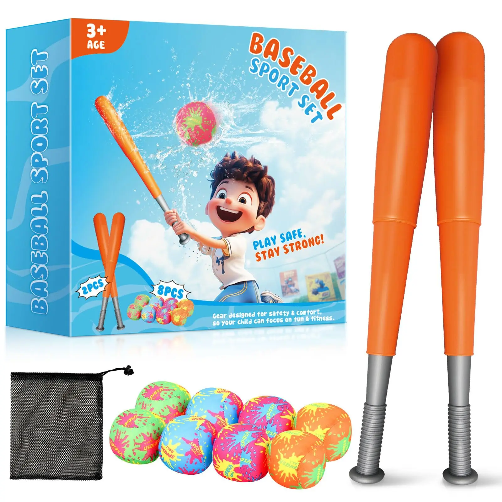 Baseball Toys For 3-5: Set With 2 Bats And 8 Oversized 7cm Water Absorbing Balls Baseballs 3-5 Summer Outdoor Play & Gifts
