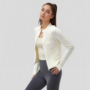 S&W Seamless Knit Jacket | Slimming Waist Sport Top | Antibacterial Zippered Outerwear for Workout & Daily Wear zip-up solid