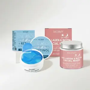 Xioimy Collagen Eye Mask & Facial Mask Bundle, 60pcs Under Eye Gel Patches 80g with 50g Peel-off Biotin Facial Balm, Moisturizing, Firming, Fragrance and Alcohol Free for All Skin Types