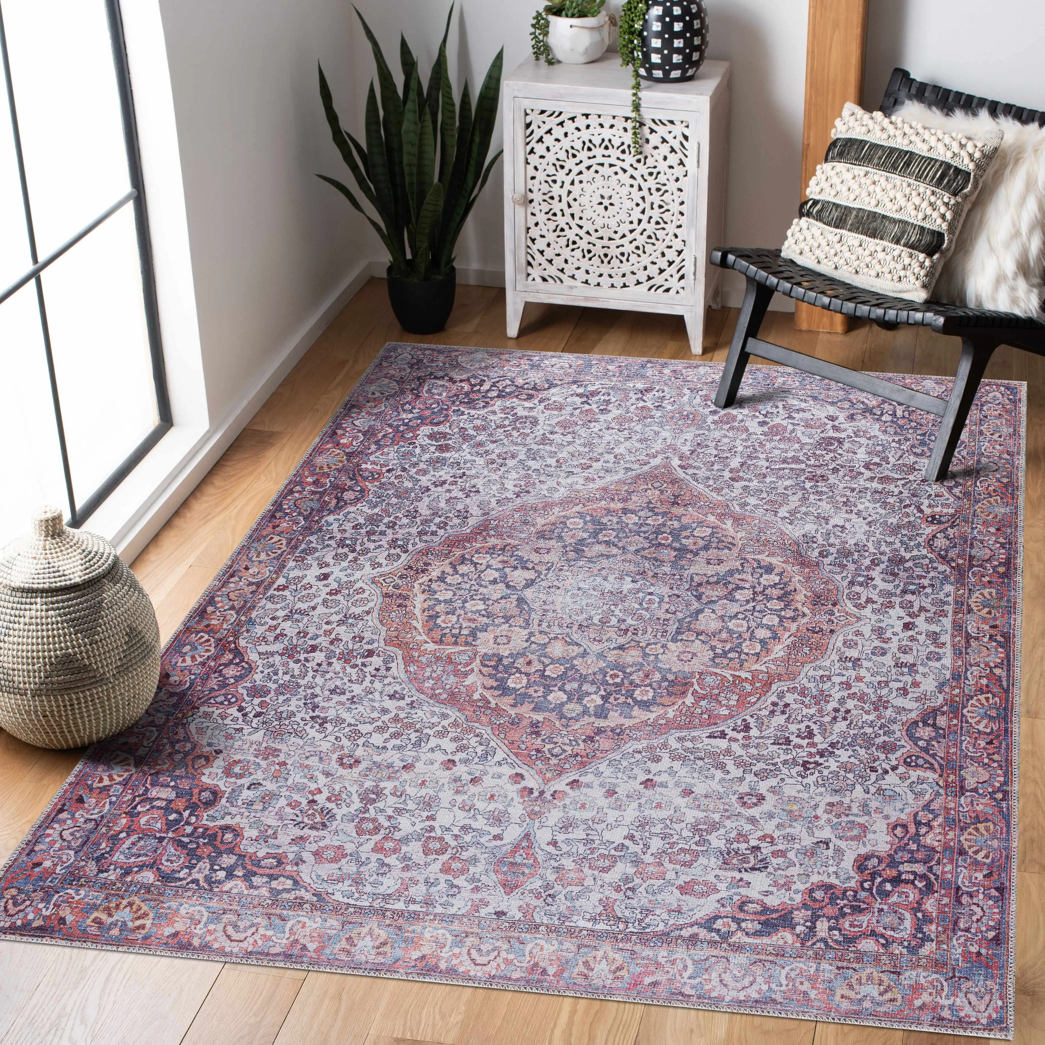 Red Cael Absorbent Machine Washable Tumble Dry Rug, Absorbent Washable Rug, Machine Washable Rug