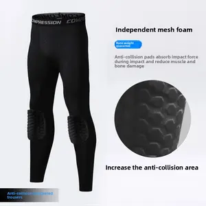 MPRESSION Gear Fitness Pants Basketball Sports Leggings Men's High-Elastic Running Training Quick-Drying Compression Leggings Bodybuilding Seven-Point Trousers with Independent Mesh Foam & Anti-Collision Pads long johns stretchy