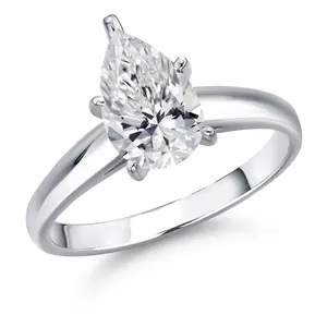1.00 Ct IGI Certified Lab Grown Diamond 10K White Gold Solitaire Engagement Ring for Women | Pear Shape | F-G Color | VS Clarity