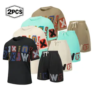 Letter graffiti print set for men's summer loose short sleeved+shorts trendy casual sports versatile two-piece set