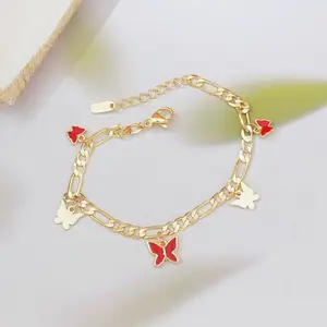 2026 New Stylish Simple Luxury Bracelet for Women, Elegant High-End Red Butterfly Dripping Oil Pendant Bracelet