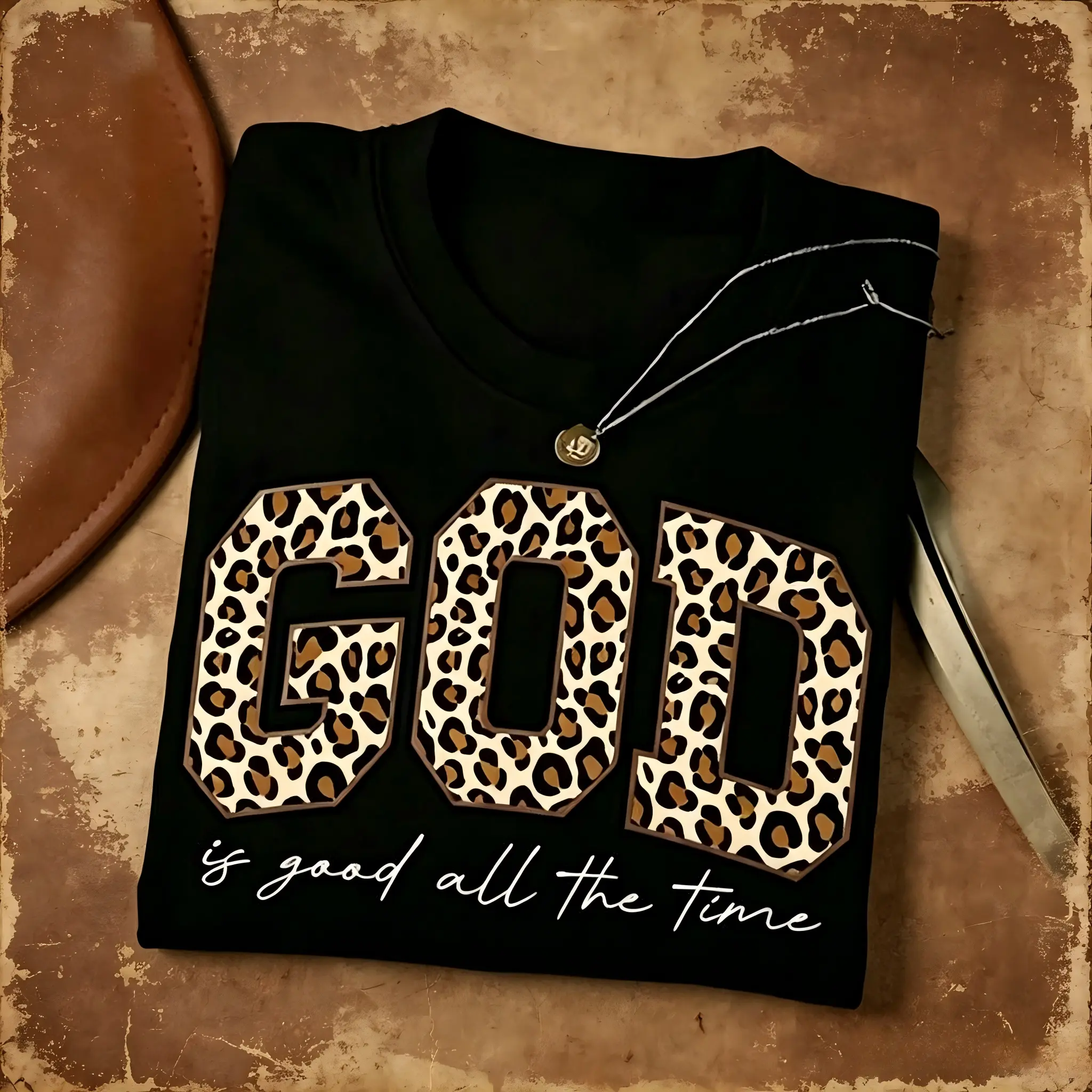 Leopard Print GOD Good Time Printed T-Shirt, 180G Pure Women'S T-Shirt, Loose Fit Meat Blocking And T-Shirt, Elastic Fabric Not Tight, Paired with Jeans Trendy And Cool Explosive Street, Gentle with Long Skirt, a Must-Have