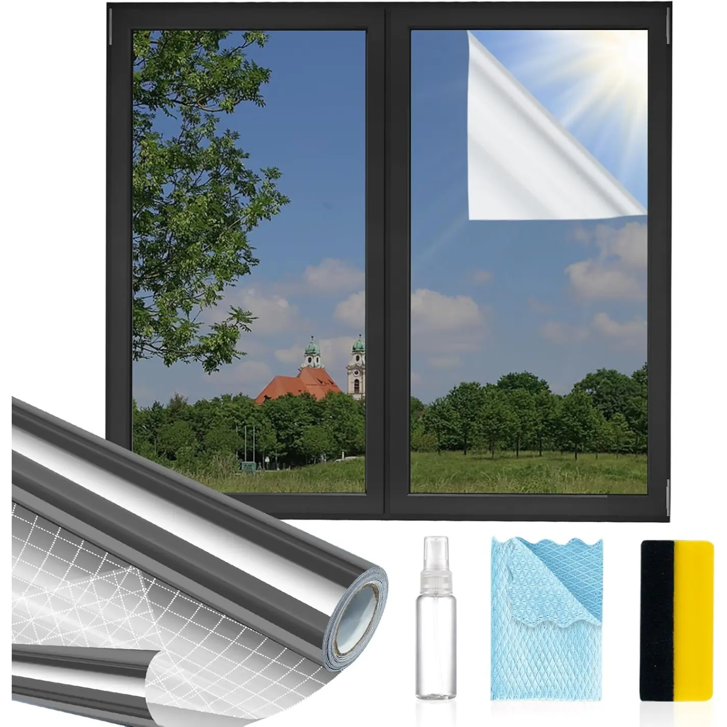 Static Cling Window Privacy Film - 1-Way Reflective, UV Blocking, Heat Controlling, Cuttable, Design, Elevated Home, Energy Saving Glass Window Treatment for Home Office - 17.5in X 6.5ft, Cuttable Window Films, Design Window Films