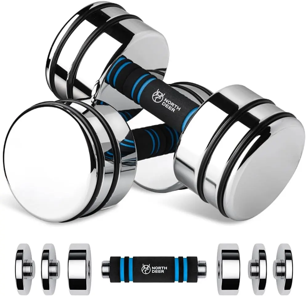 Northdeer Steel Adjustable Dumbbells, Ultracompact Chrome Design with Foam Handles, Home Gym Equipment for Precise Movement (Adjustable Sizes: 5-50Lb, Multiple Weights to Choose)