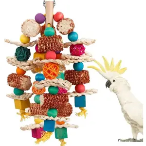 Parrot Toys Bird Toys Natural Corn Cob Bird chew Toys for Small and Medium-Sized Macaws,African Grey,Cockatoos,Amazon Parrots,Parakeet,Cockatiel,Sun Conure, Lovebird with Wooden Blocks