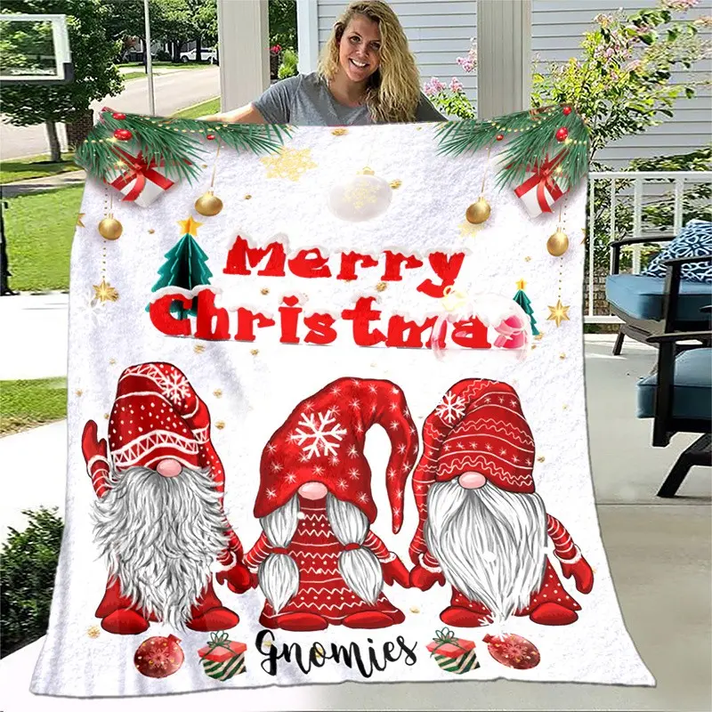 1pc Christmas Santa Claus Print Flannel Throw Blanket - Soft & Warm Digital Printing Fleece for Sofa, Bed, Travel, Camping, Living Room, Office