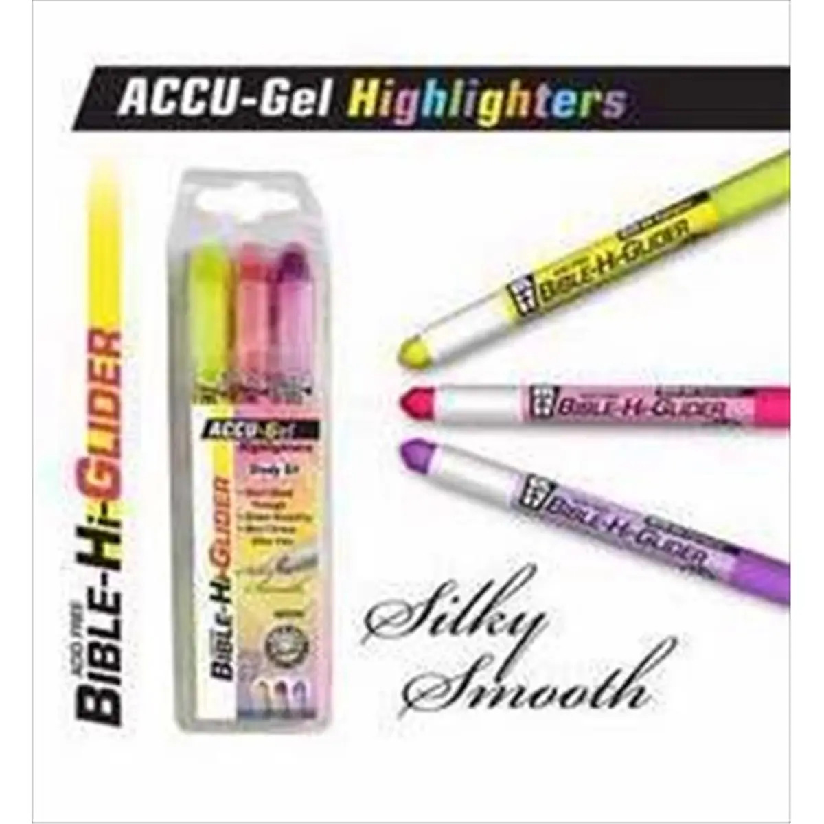 G T Luscombe Highlighter Accu Gel Bible Hi Glider 3 Pk Yello With Pack - Violet