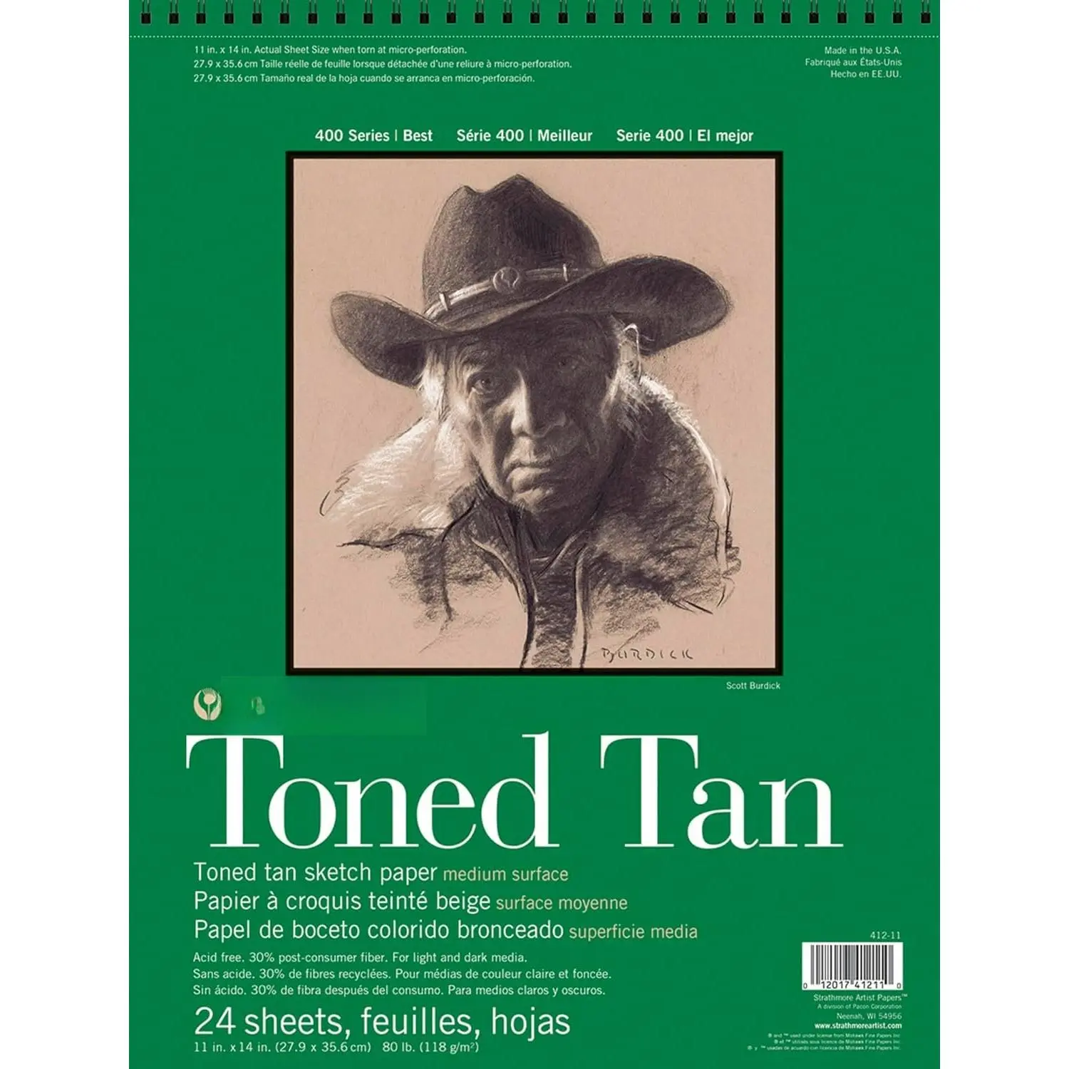 400 Series Toned Sketch Paper Pads (Wirebound) Tan 11 in. X 14 in. 24 Sheets (412-11)