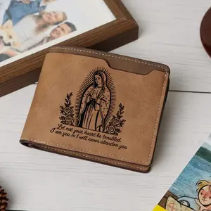 Our Lady of Guadalupe Wallet, Virgin Mary Engraved Bifold, Catholic Gift for Men, Religious Mens Leather Wallet