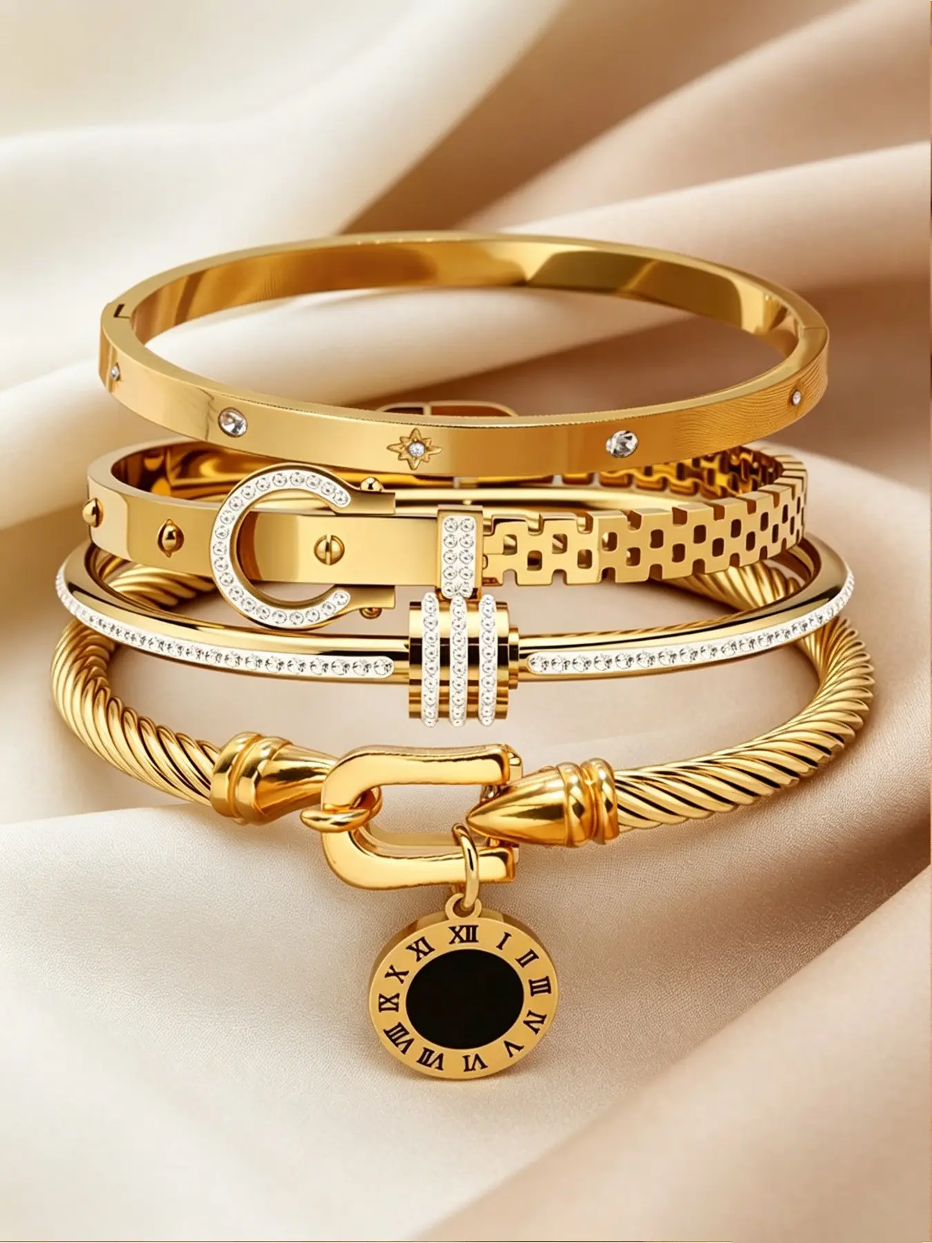 4-piece classic light luxury stainless steel fashionable couple bracelet, suitable for daily wear by men and women, durable party accessories